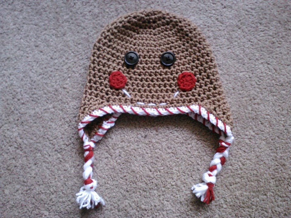 Gingerbread Man Crochet Earflap Hat