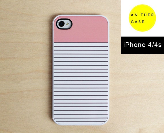 Striped iPhone 4 case, iPhone 4s case - baby pink top, light grey and white stripes