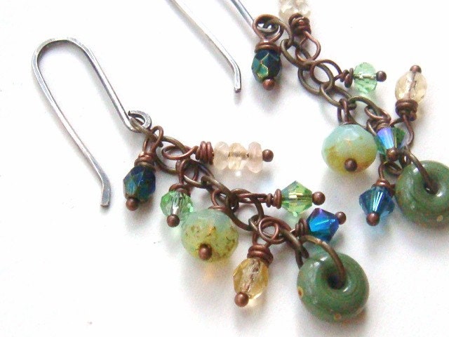 Sage And Teal Cluster Earrings Sterling Silver Ear Wires
