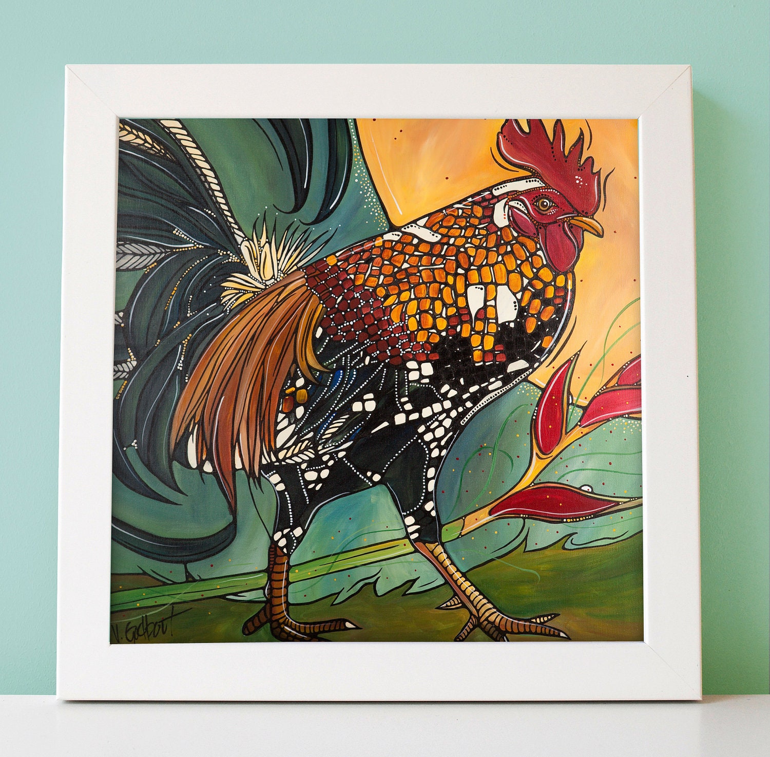 Rooster Art Print - Chicken Kitchen Decor - 5X7" Rooster Original Illustration - Rooster Bird Print Illustration