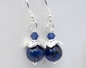 Lapis Dangle Earrings, Blue and Silver Earrings, Delicate Earrings, Small Earrings