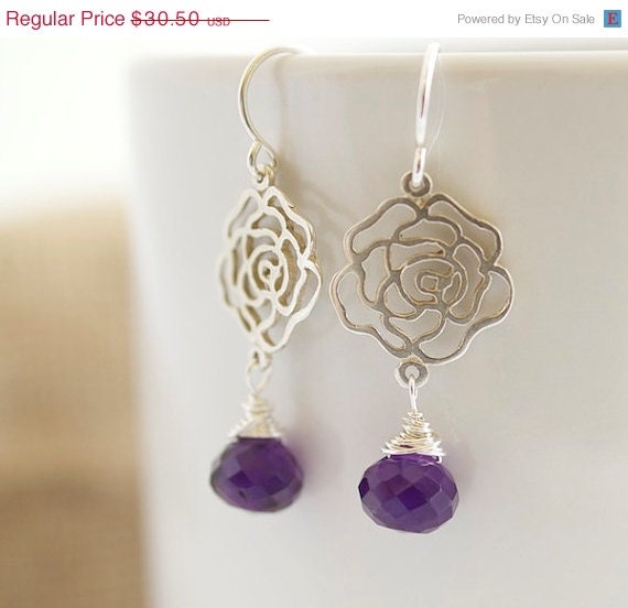 Amethyst Dangle Earrings, Silver Earrings with Faceted Amethyst Drops, Amethyst Earrings