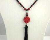 Red and Black Crystal Necklace, Beaded Necklace, Pendant Necklace, Beadwork Necklace, Gifts for Her, Beaded Jewelry, Women's Jewelry
