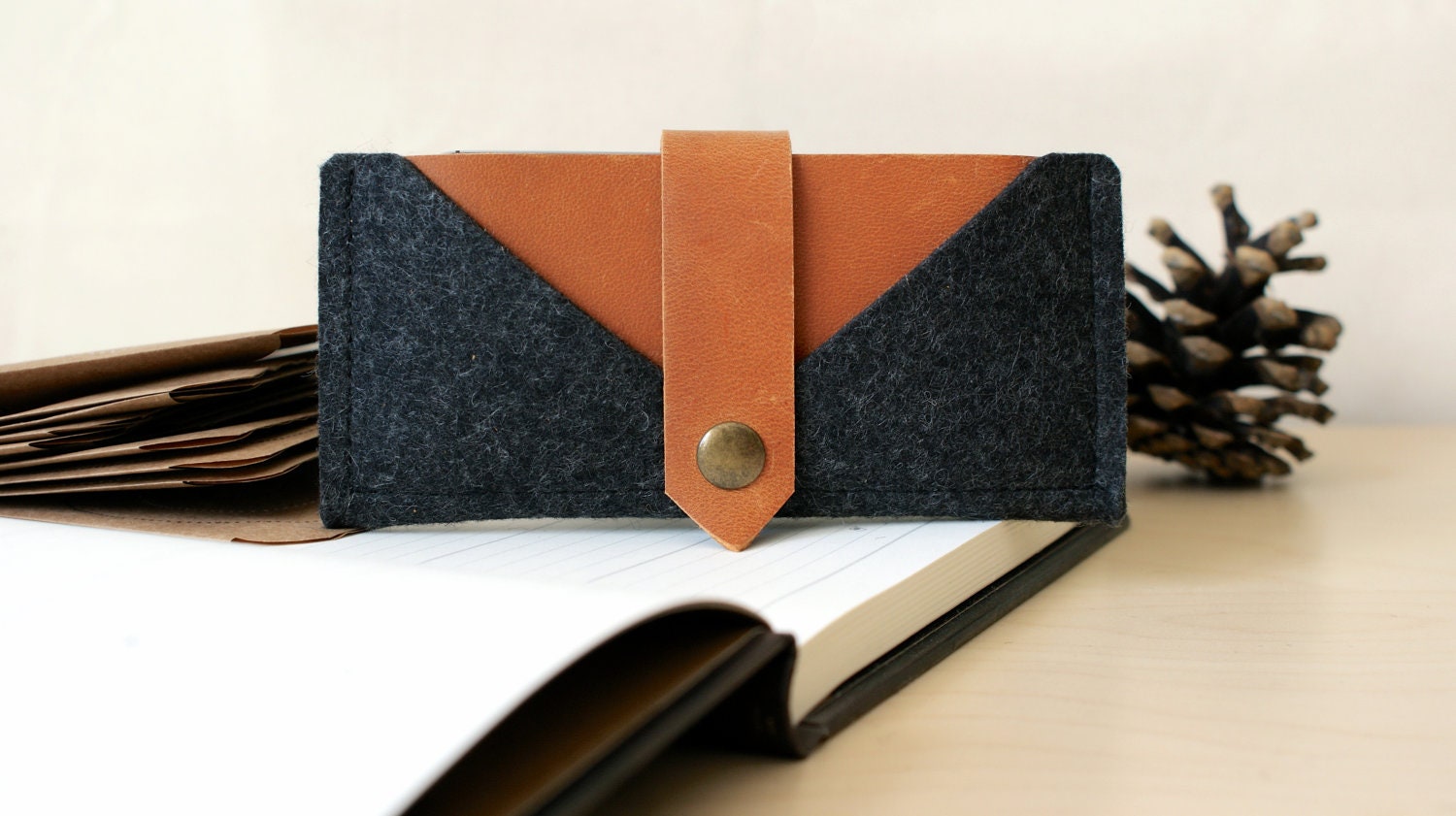 iPhone 5 Wallet, iPhone Case and Sleeve "Rough Edge" -  Wool Felt and Leather