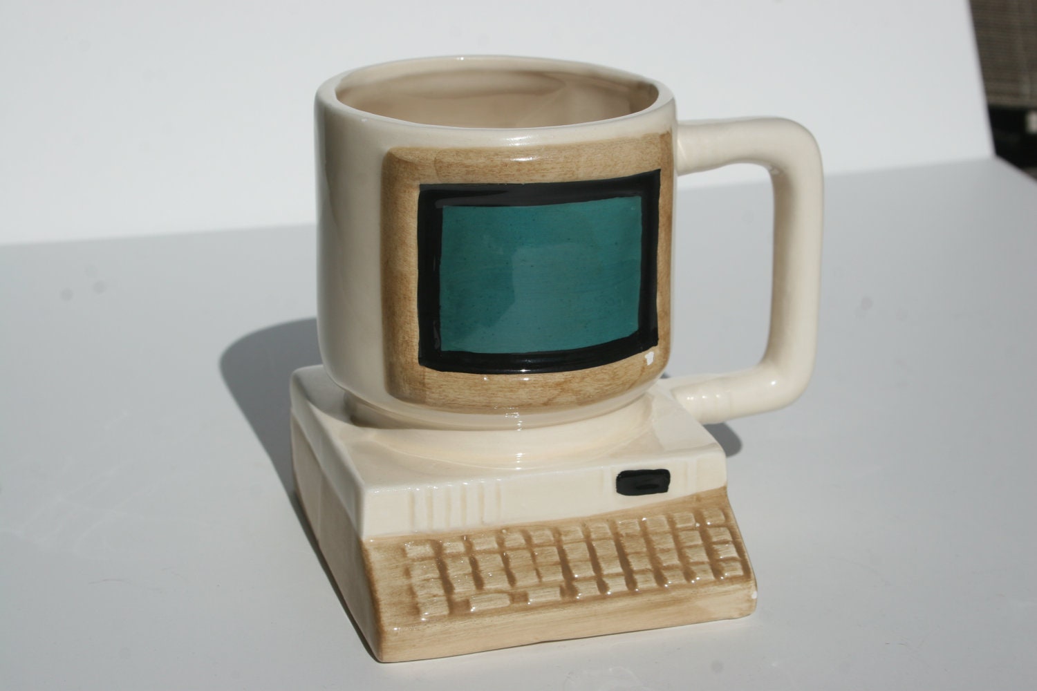 Huge Retro Vintage Computer Mug with  Keyboard Large CRT Monitor for Coffee Pens Paintbrushes or Air Plants in Blue Black Brown