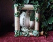 Fabric Covered Picture Frame, 5 x 7, Embellished with Silk Beaded Leaves