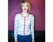Sale - Light weight long sleeve berry floral cotton cardigan / button shirt - white cream beige blue orange