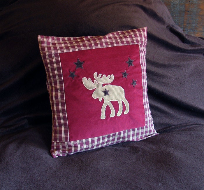 Moose Throw Pillow, Lodge Appliqued Pillow Covers