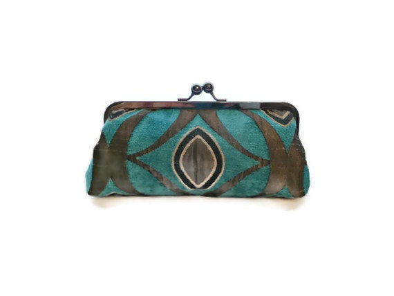 Marine Blue Pewter Grey Clutch Geometric Chicago Fine Threads Purse