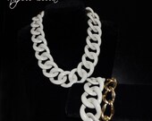Chunky Link Chain Statement Bracelet and Necklace SET  - Bone Cream Gold