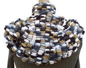 FREE-SHIPPING - Knit Woman Poncho  Brown White Gray - Microfiber yarn - OOAK Handmade