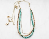 Strand Necklace, Long Beaded Necklace, Turquoise Necklace, Gold Chain Necklace, Multistrand Necklace, Bohemian Necklace
