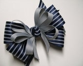 Nautical  Dark NAVY Blue & Gray  Hair Bow Unique Boutique Toddler Girl School Uniform