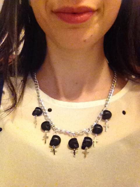 Black Skull and Cross Necklace, skull necklace, black skull necklace