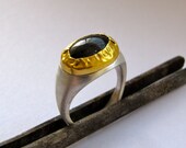 24k Yellow Gold With Sterling Silver Ring And Black-Star  READY TO SHIP