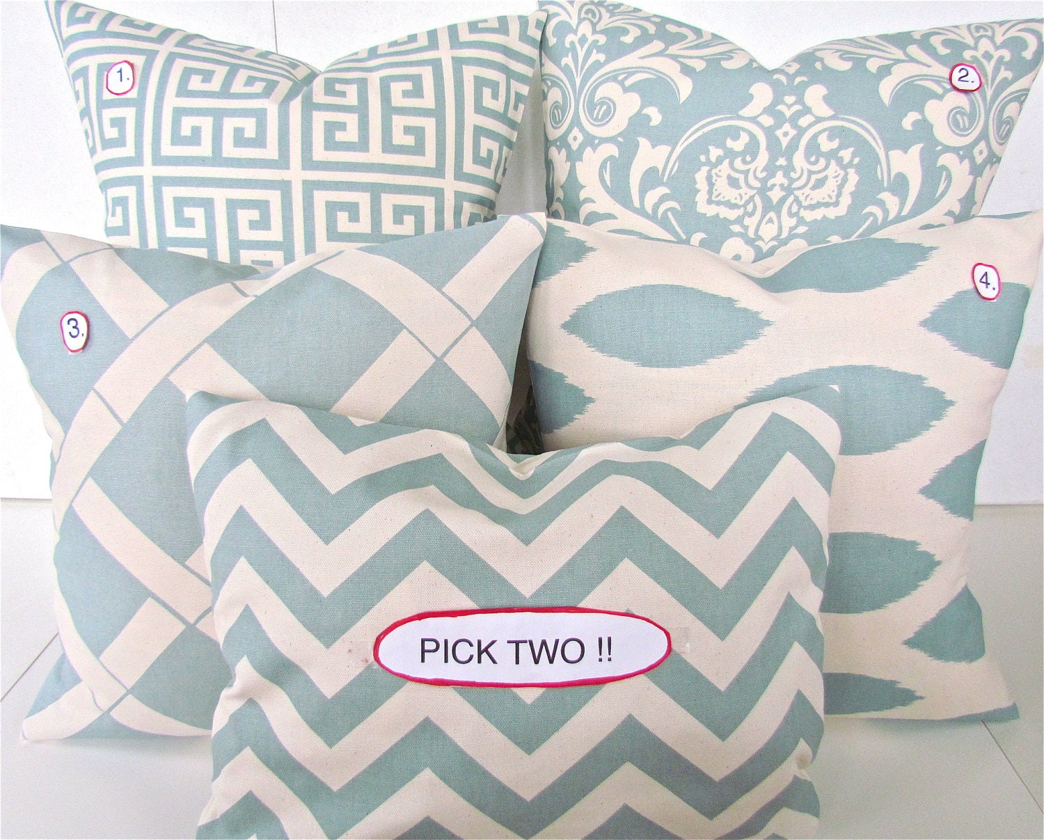 THROW PILLOWS Set of 2 PICK Two -Spa Blue 16x16 Chevron Decorative Throw Pillows Chevron Pillow Covers Home & Living