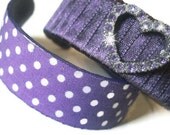 Purple Polka-Dot and Ribbon Wrapped Wooden Bangles With Heart Charm - uramazing