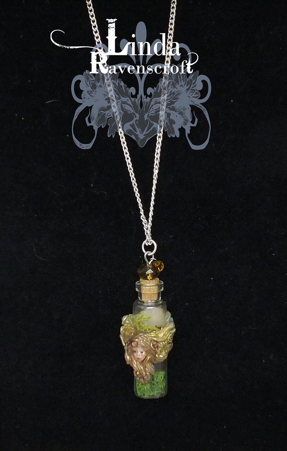 OOAK PENDANT VIAL, "Little face" Polymer clay & glass vial