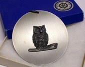 Vintage Towle Pewter Owl Pendant Newburyport Original Box