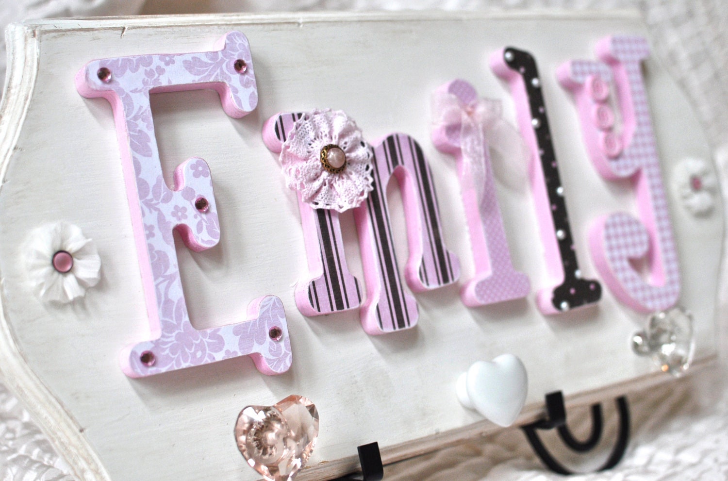 Custom Baby Name Sign - Wooden Nursery Letters- Childrens Room - Girl Room Decor -Painted Wall Hanging Art- pink and brown- The Rugged Pearl