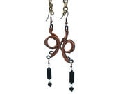 Handmade Earrings, Steel and Bare Copper, Handmade Wire Weave Earrings, twe005-b
