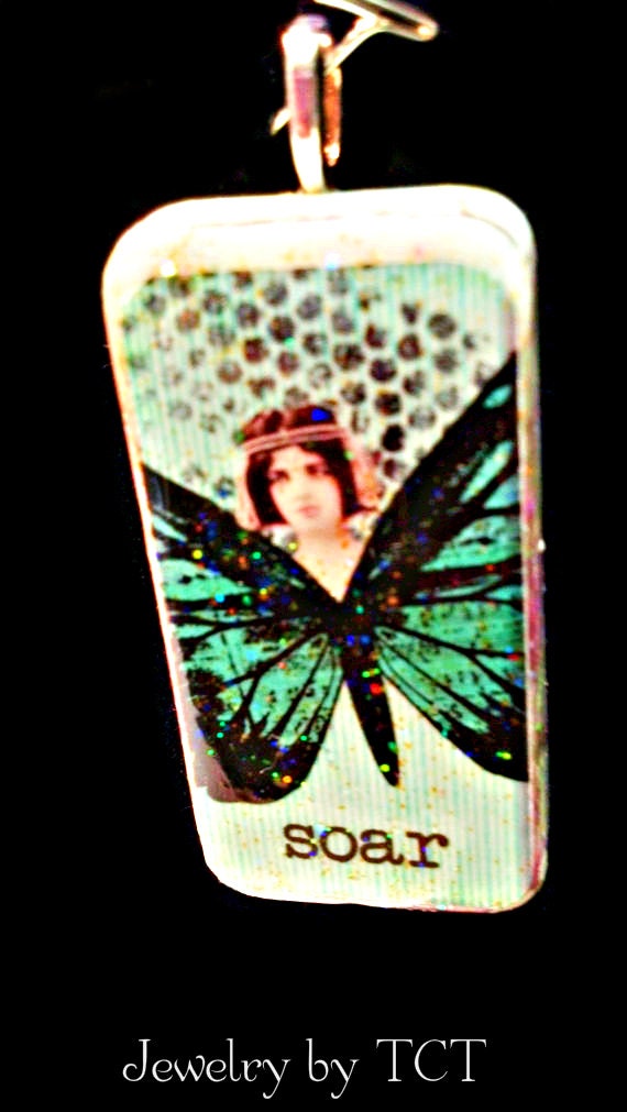 Pendant - Altered Art Domino with Winged Girl
