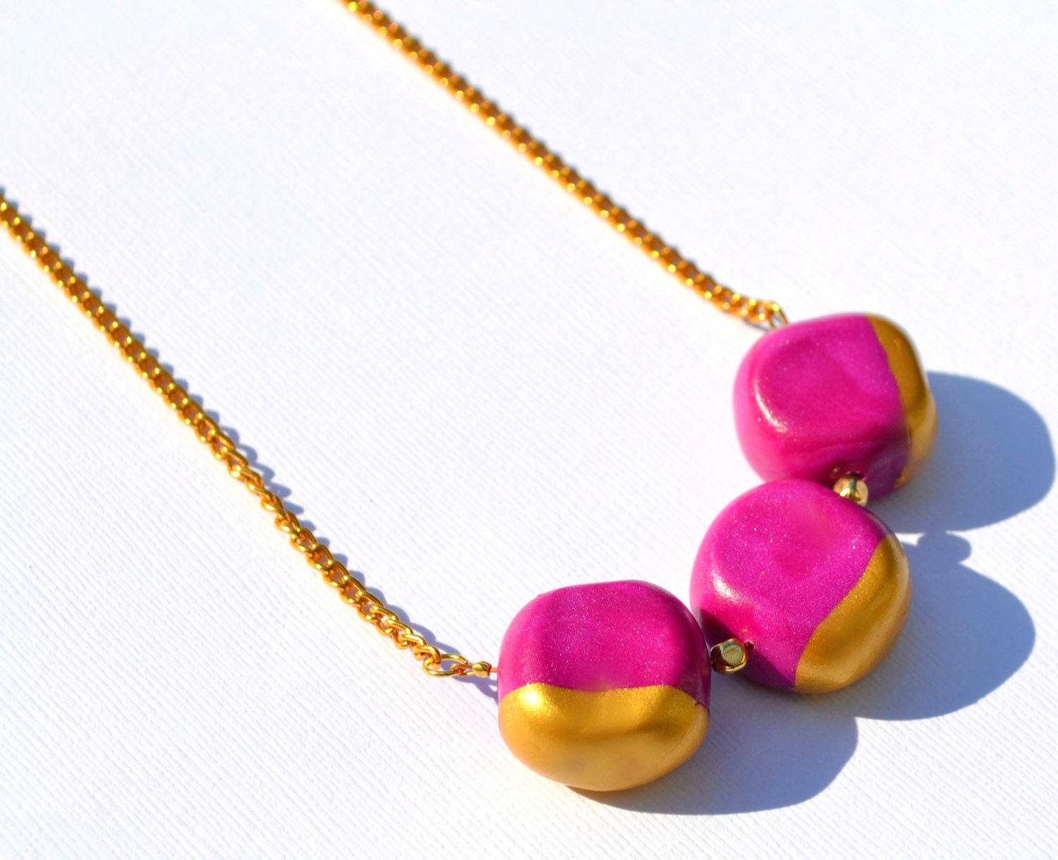 The Cove Necklace - Fierce Fuchsia - Polymer Clay and Gold Dipped