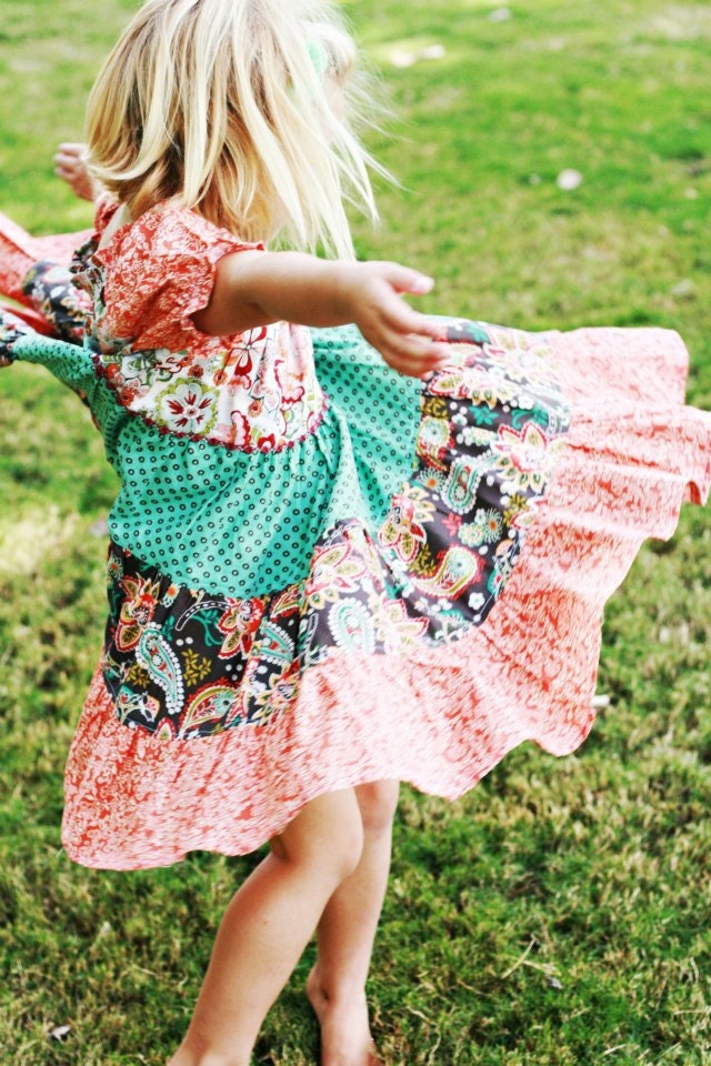 Pumpkin Orange Chocolate Teal Fall Twirl Dress