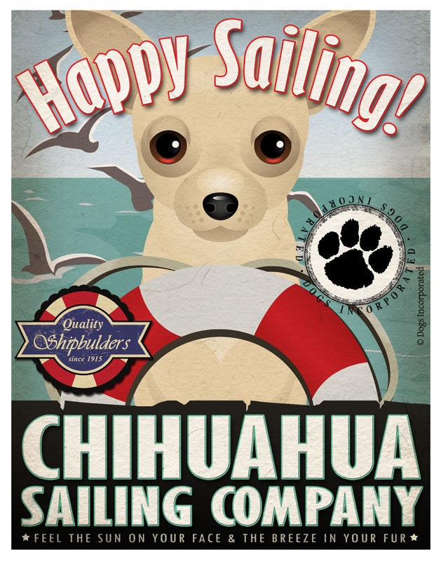 Chihuahua Sailing Company Original Art Print - Personalized Dog Breed Print - 11x14