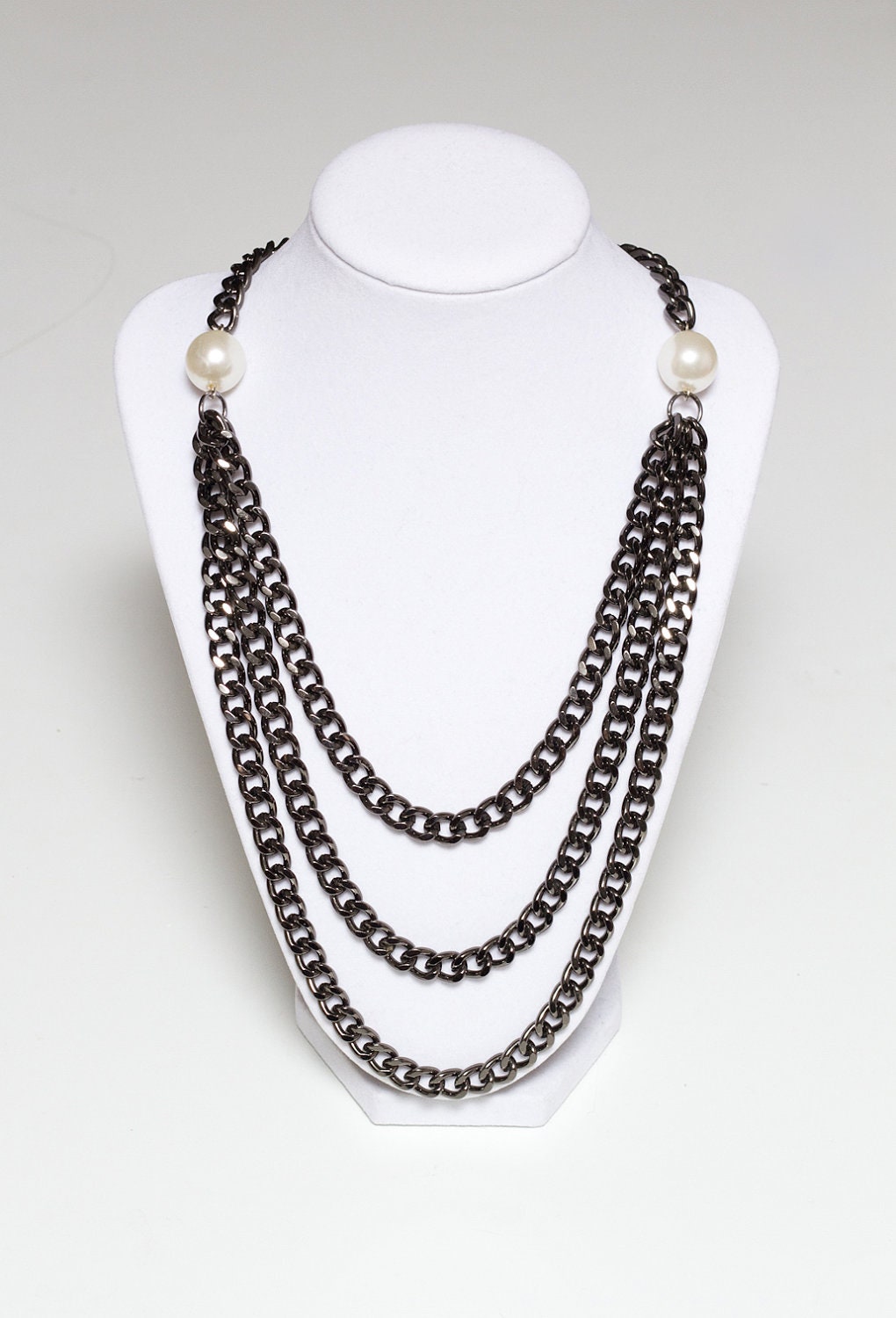 Zoe Chain and Pearl Layered Necklace in GUNMETAL