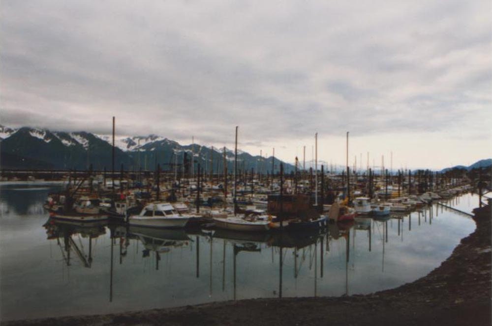 color film photograph, alaska, landscape, travel photo, photography, boats