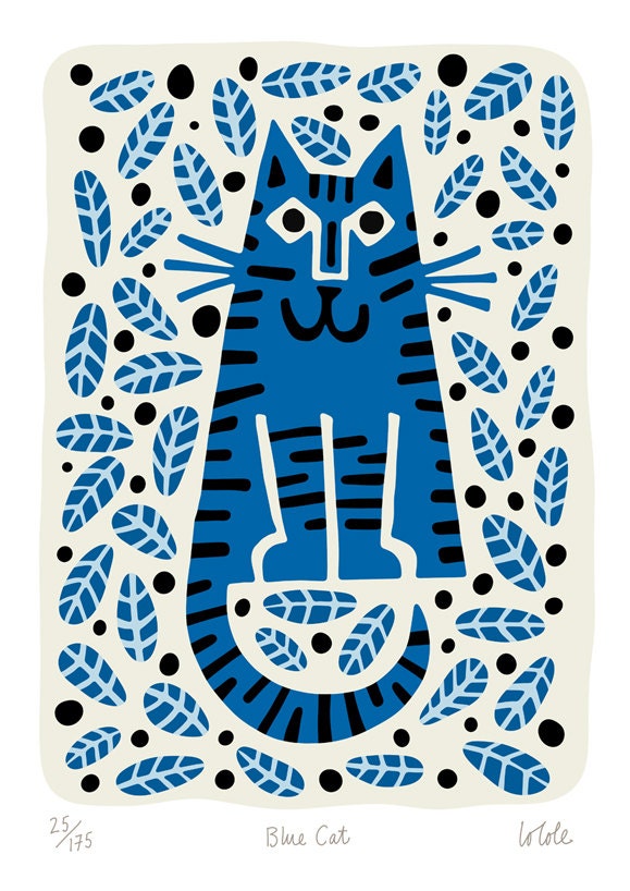 Blue Cat by Lo Cole - Limited Edition Archival Print