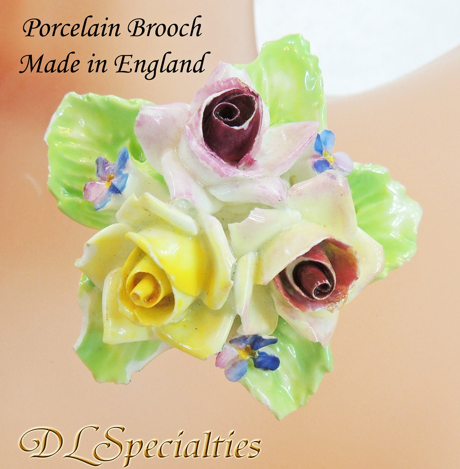 Porcelain Antique Jewelry Rose Brooch England