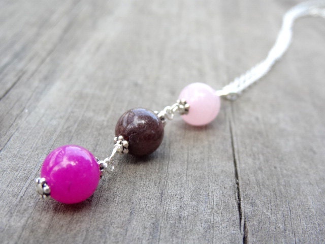 Pink Brown Rose Quartz Bead Pendant Crystal Silver Necklace Jewelry