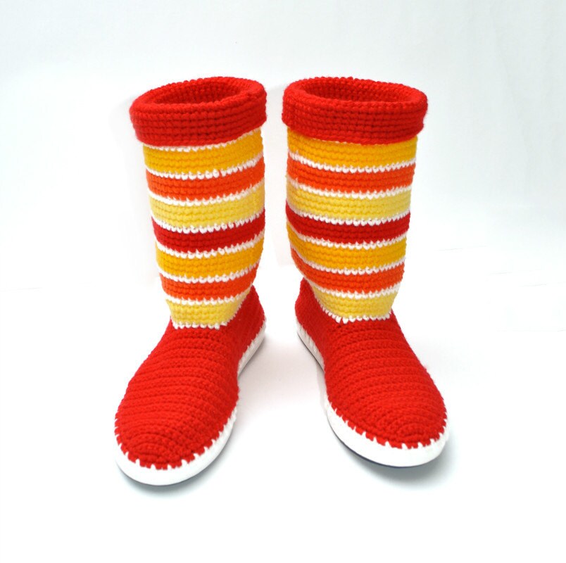 Crochet Boots HOT RED for the Street Outdoor Boots Autumn Halloween Boots Made to Order