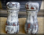 Farmhouse Rustic Wooden Primitive Shabby Painted Salt and Pepper Shakers set.