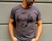 Man slim fit jersey t-shirt, graphite. Screenprint  of my acrylics painting Star wars inspired "Princess Leia Monroe". Pop art tee