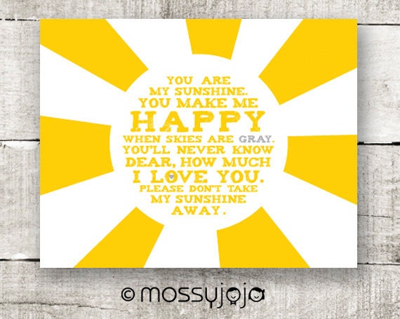 You are my Sunshine Yellow Gray Gender Neutral Baby Nursery Decor Typography Poster Kids Wall Art Baby Shower Gift 8x10 print. By MossyJojo.