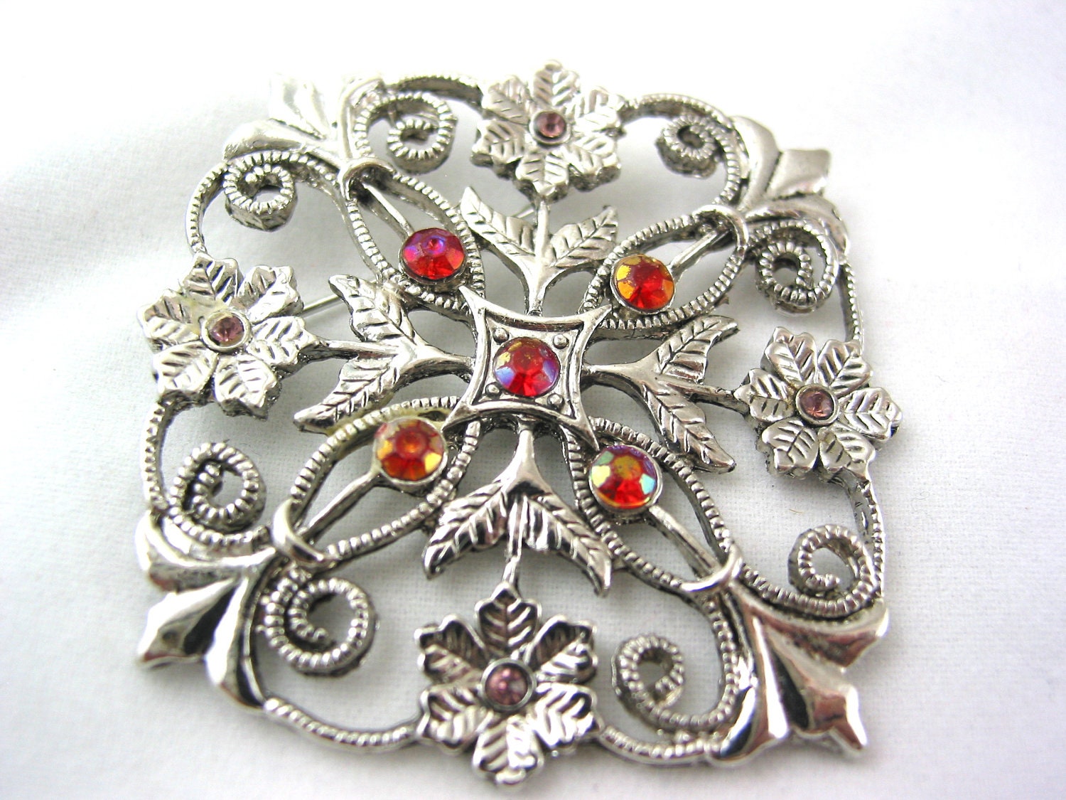 Vintage Red and Silver decorative Brooch