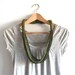 Olive green and grey wool yarn necklace, winter necklace, braided necklace, warm necklace