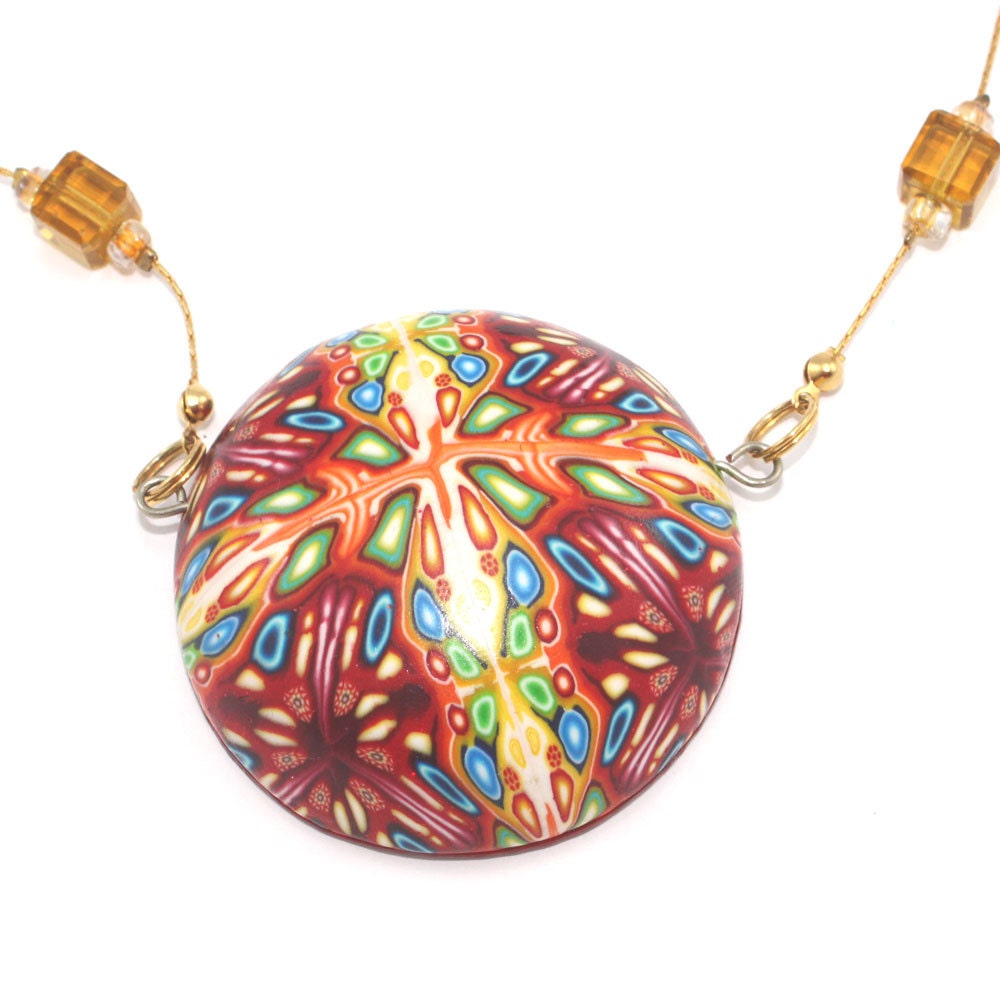 Polymer clay long necklace, elegant necklace in blue, turquoise, green, red, orange and yellow, one of a kind colorful necklace