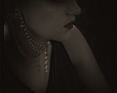 Dark Sylvia - 11X14 fine art photograph, black and white photography, sepia, warm tone, woman, dark, moody, sensuous, profile, high fashion