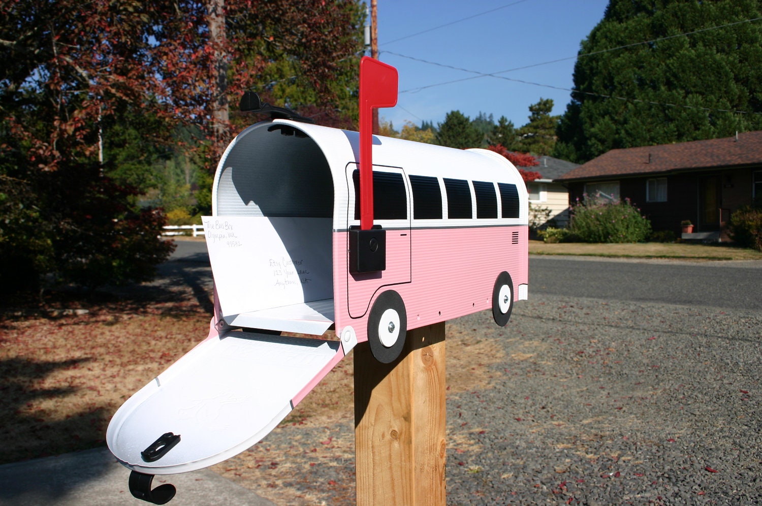 Pink Volkswagen Bus Mailbox by TheBusBox Custom made - Choose your color - SplitBusBox