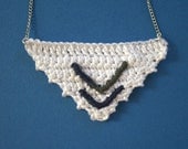 Crocheted geometric tribal chevron necklace in white, navy and dark green OOAK