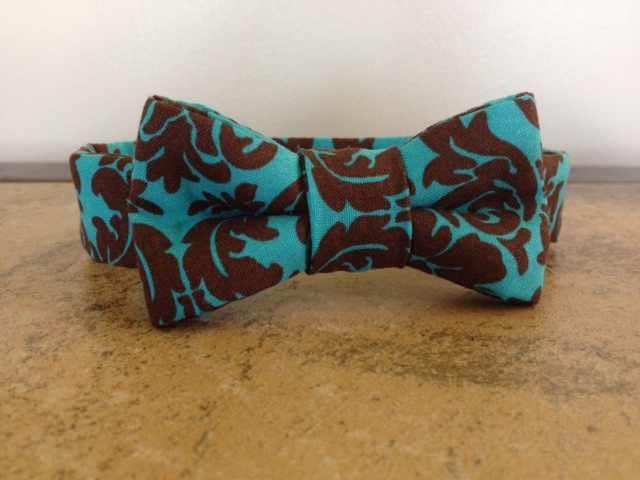 Damask Teal Bow Tie Dog or Cat Small