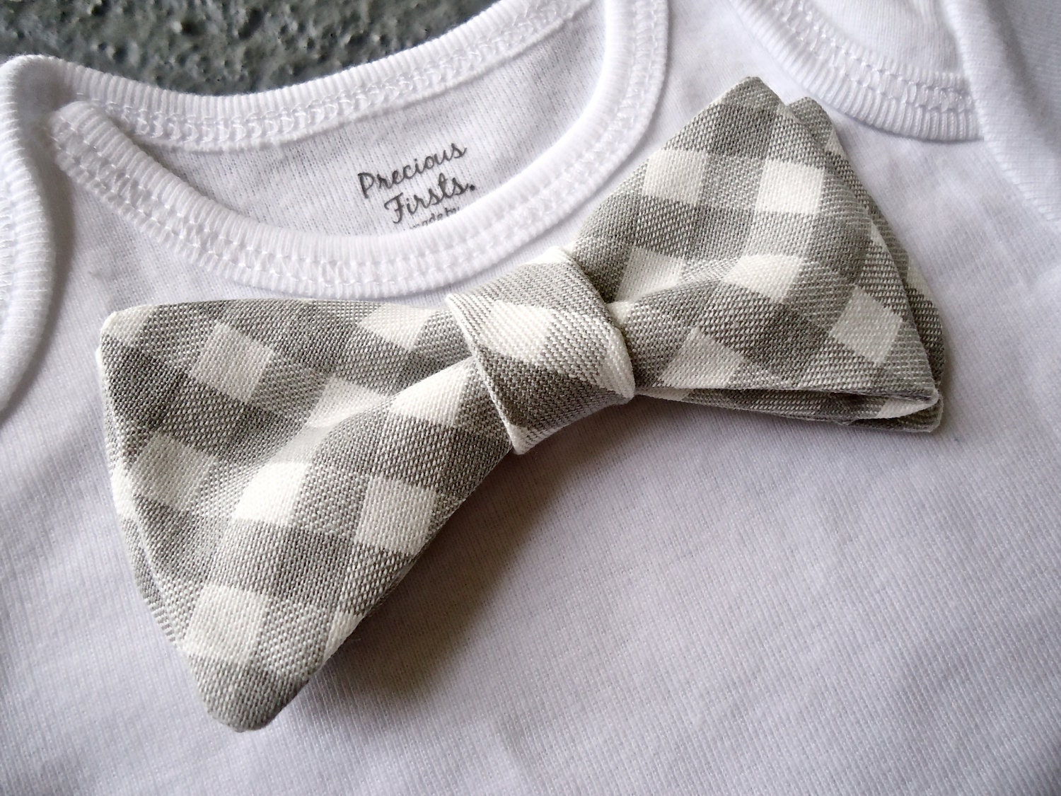 Baby Bow Tie Onesie - Grey Gingham - Just Like Dad - Preppy