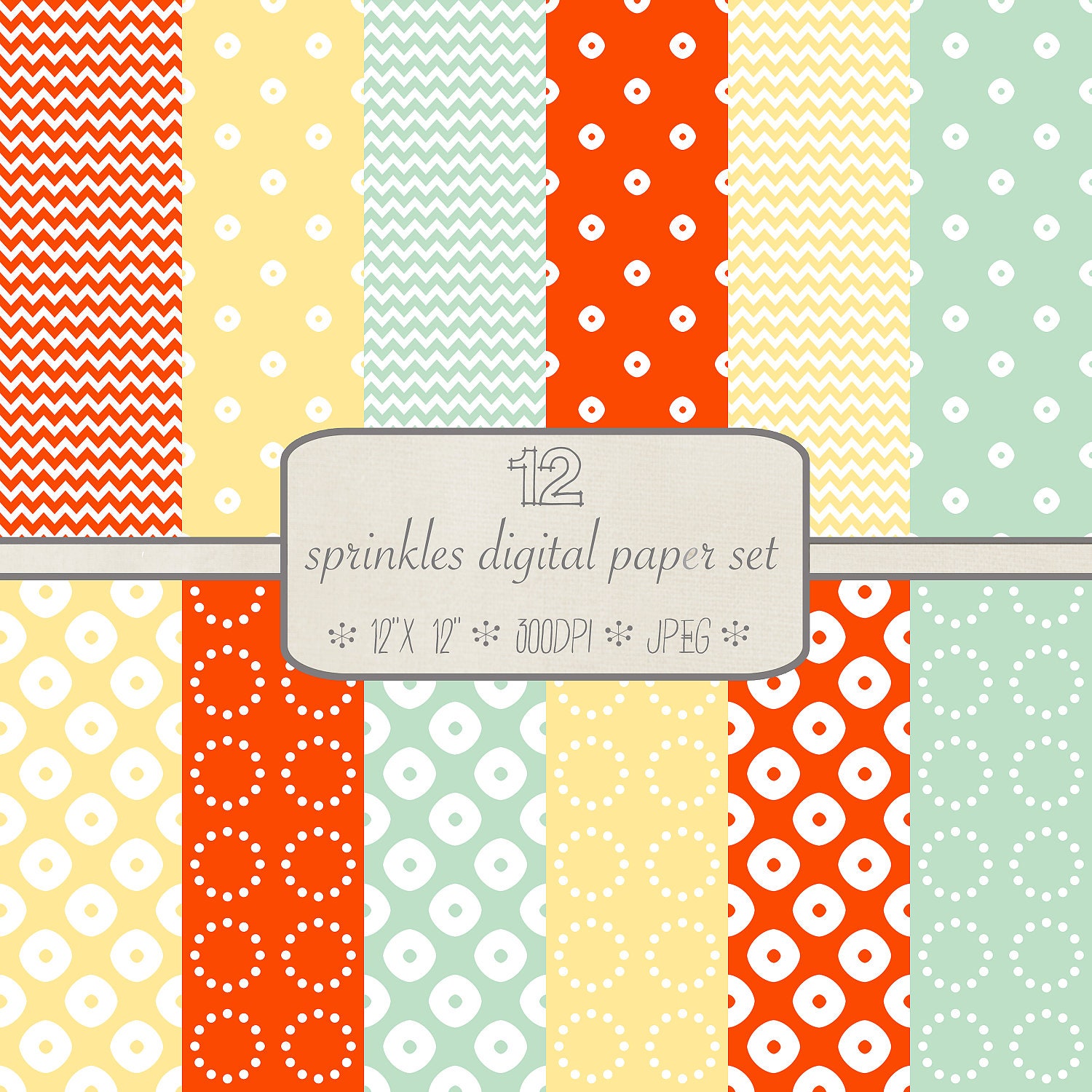 Patterned Digital Paper Pack // Sprinkles // 12 pieces // jpeg files // 300 DPI // Instant Download Il_570xn