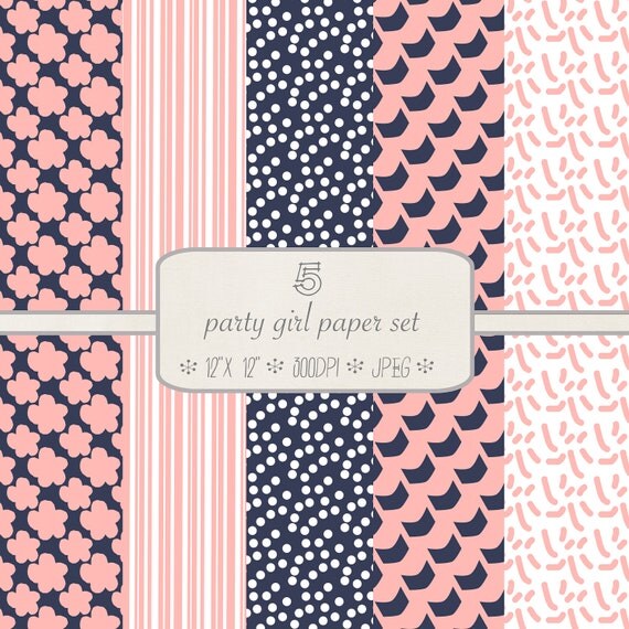 Patterned Digital Paper Pack // Party Girl // 5 pieces // jpeg files // 300 DPI // Instant Download Il_570xn