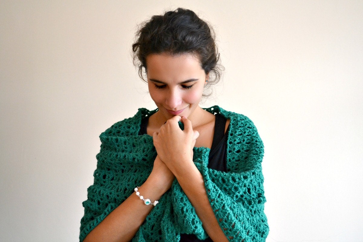 Rainforest - green lace crochet shawl - oversized, large - wool - Mother's day shawl gift Etsy UK