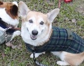 Small dog winter tartan coat Green and navy tartan plaid wool blend coat with fleece lining (size: SS - SM)